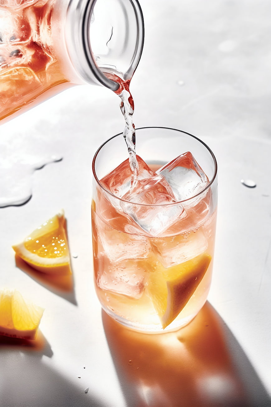 Refreshing Pink Lemonade Being Poured Over Ice
