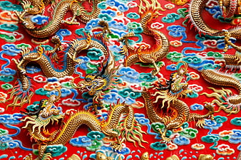 Intricate Golden Dragon Temple Ornamentation