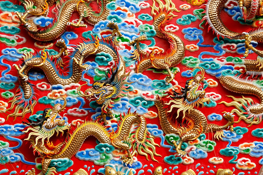 Intricate Golden Dragon Temple Ornamentation