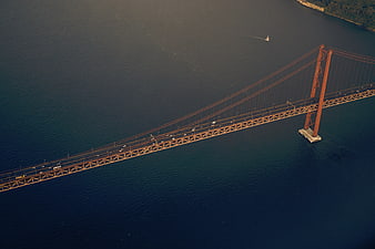 Aerial View of 25 de Abril Bridge Over Water
