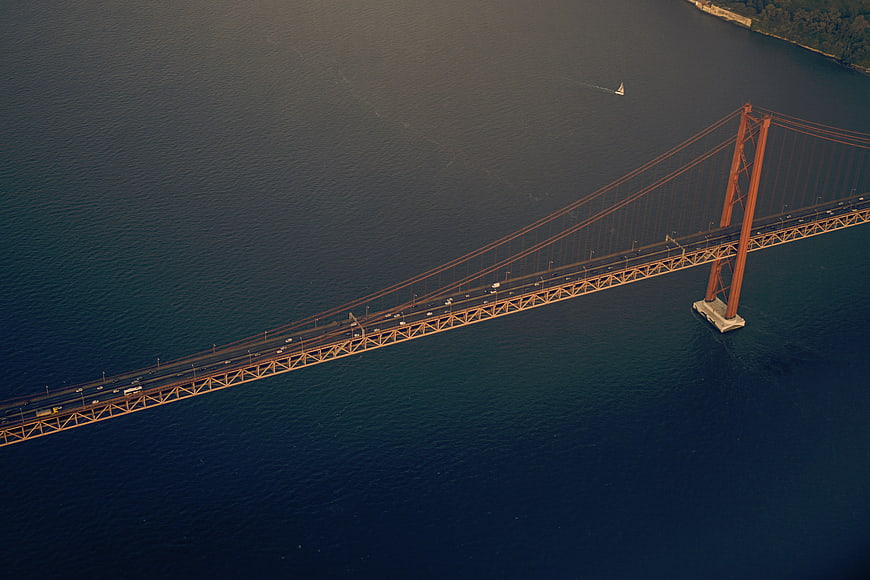 Aerial View of 25 de Abril Bridge Over Water