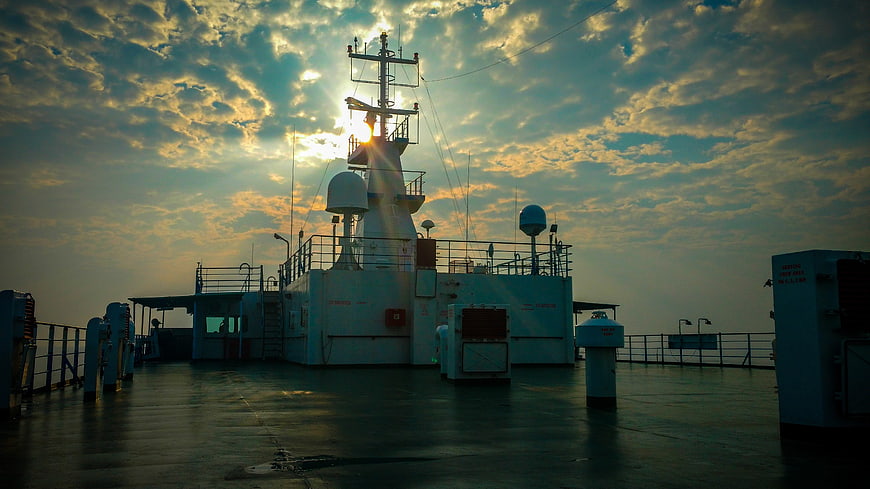 Ship Deck at Sunset with Dramatic Clouds