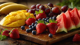 Fresh Assorted Fruit Platter with Watermelon, Mango, and Berries