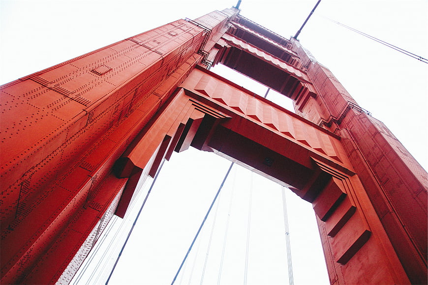 Low angle view of Golden Gate Bridge steel structure