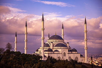 Camlica Mosque in Istanbul at Dusk with Dramatic Purple Sky