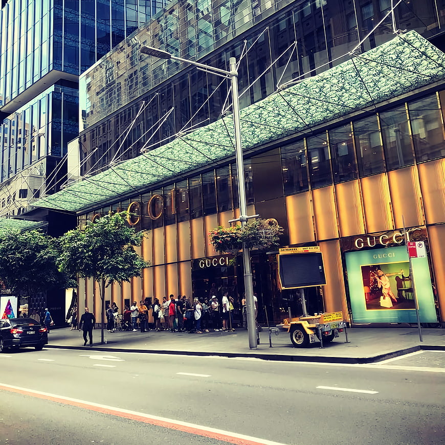 Gucci Storefront on Busy Sydney City Street