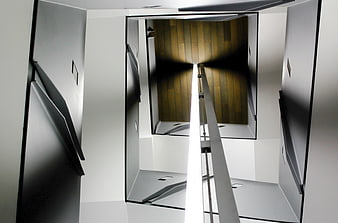 Modern architectural interior with dramatic vertical light beam