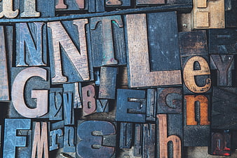 Vintage Wooden Letterpress Type Blocks Close Up