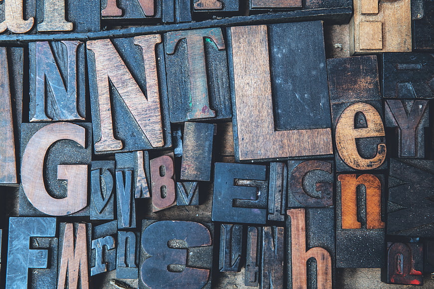 Vintage Wooden Letterpress Type Blocks Close Up