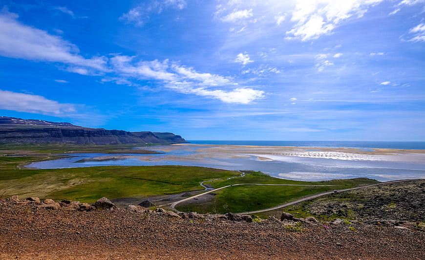 Scenic Icelandic Landscape with Cliffs, River, and Ocean