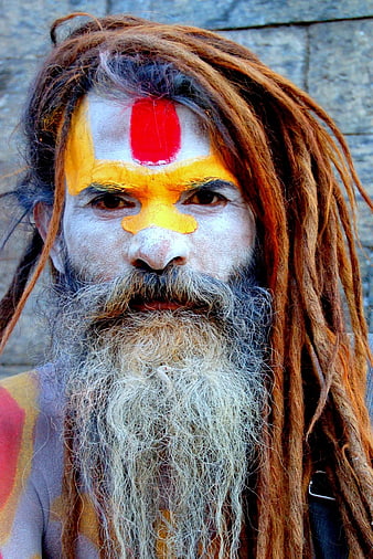 Portrait of Hindu Sadhu with Face Paint and Dreads