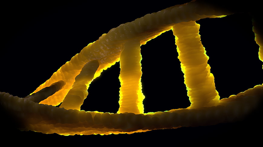 Golden DNA Double Helix Molecule on Black Background