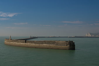 Dover Harbor Breakwater and White Cliffs of Dover