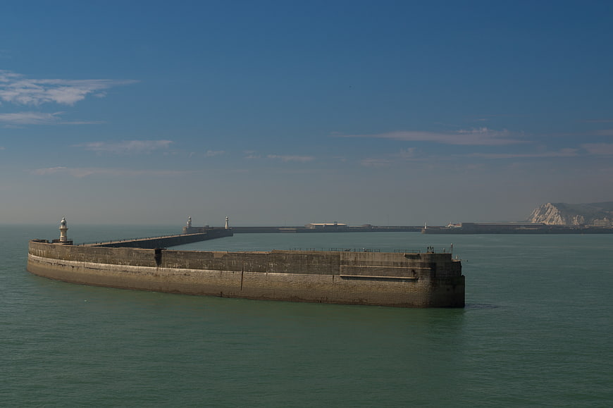 Dover Harbor Breakwater and White Cliffs of Dover
