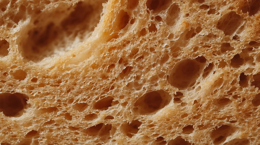 Close-Up Texture of Fresh Artisan Bread Crumb