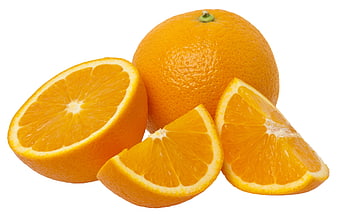 Fresh Whole and Sliced Oranges on White Background