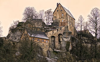 Historic Pottenstein Castle Ruins on Rocky Cliff in Franconian Switzerland