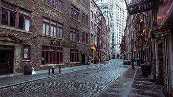 Empty Cobblestone Street in Historic Brick District