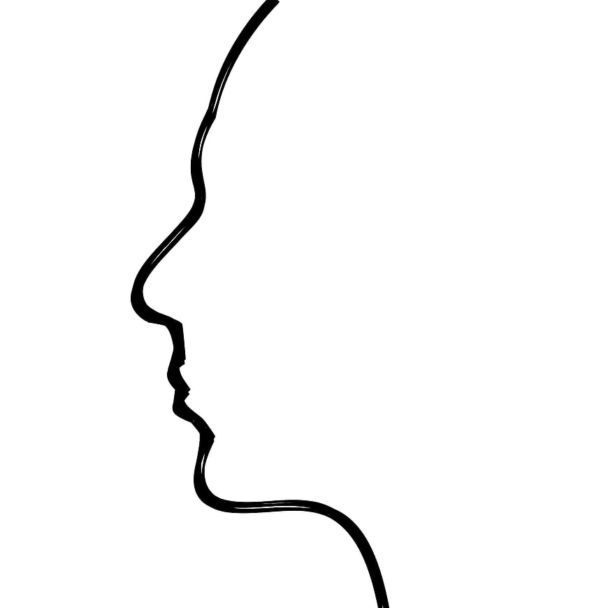 Minimalist black line drawing of human face profile silhouette