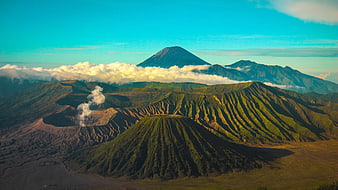 Mount Bromo Volcano Sunrise Landscape with Clouds
