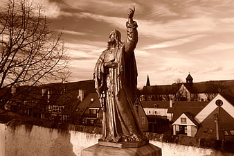 Sepia Statue of Saint Benedict in Predislavice