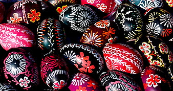 Colorful Hand-Painted Easter Eggs with Floral Patterns