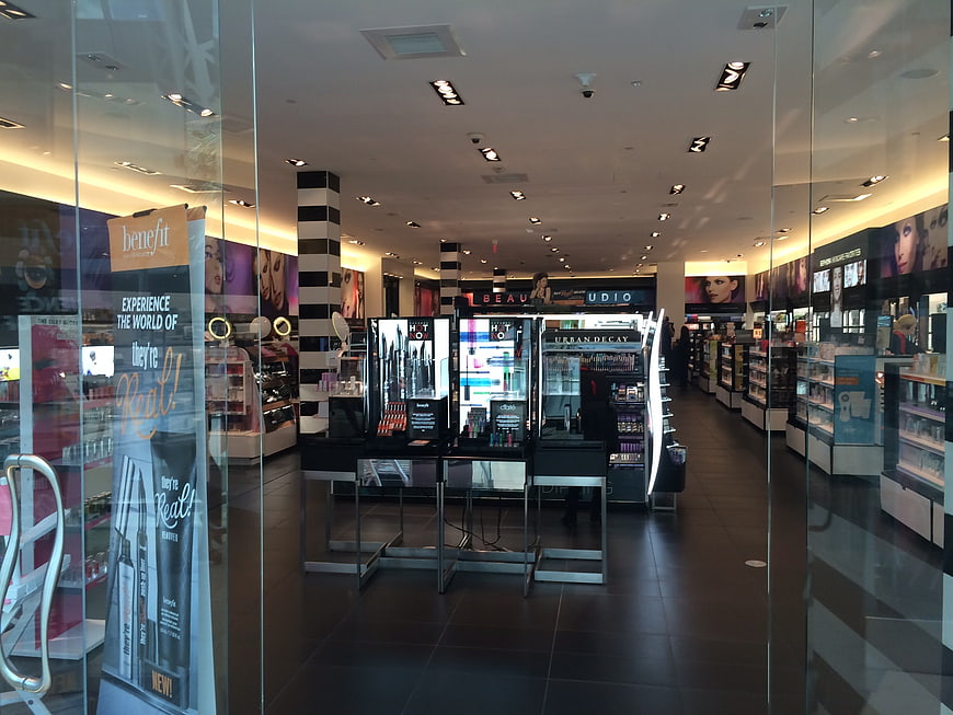 Interior View of Sephora Cosmetics Store with Makeup Displays