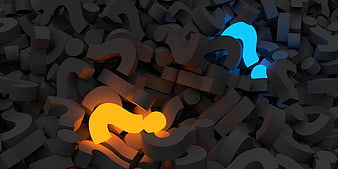 3D Glowing Question Marks in Dark Pile