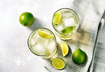 Top View of Refreshing Caipirinha Cocktails with Limes