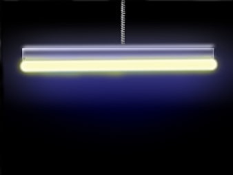 Glowing Neon Fluorescent Tube Light Against Dark Background