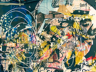 Abstract Mixed Media Collage Art with Vibrant Colors