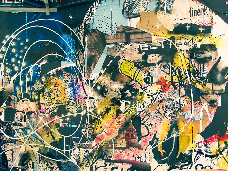 Abstract Mixed Media Collage Art with Vibrant Colors