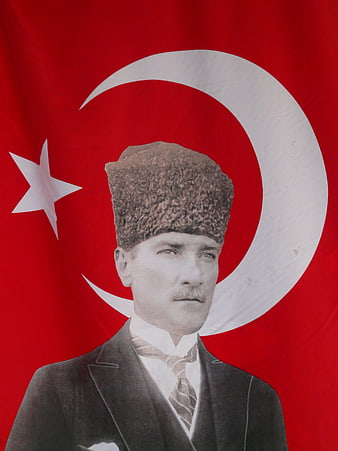 Portrait of Mustafa Kemal Atatürk on Turkish Flag Background