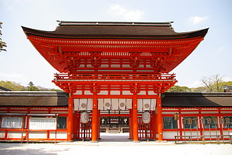 Vermilion Gate of Shimogamo Shrine in Kyoto, Japan