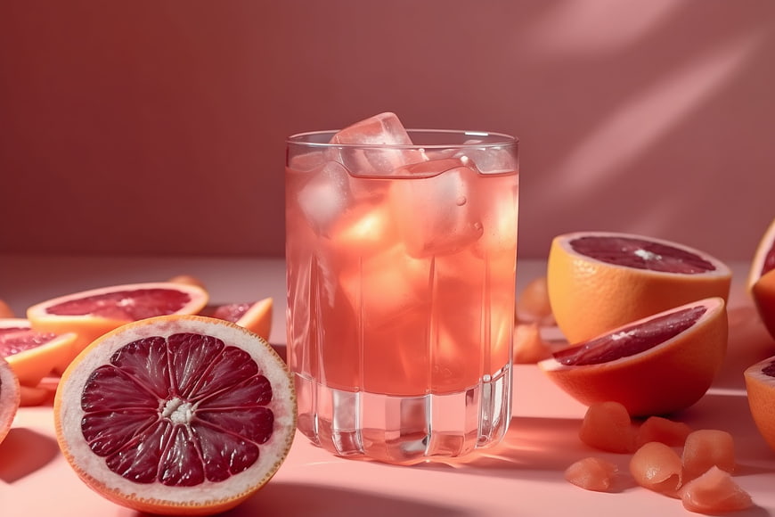 Refreshing Grapefruit Cocktail with Ice and Fruit Slices