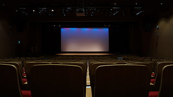 Empty Movie Theater Auditorium with Rows of Seats