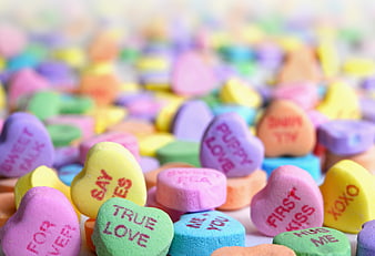 Colorful Conversation Hearts Candy Close-Up