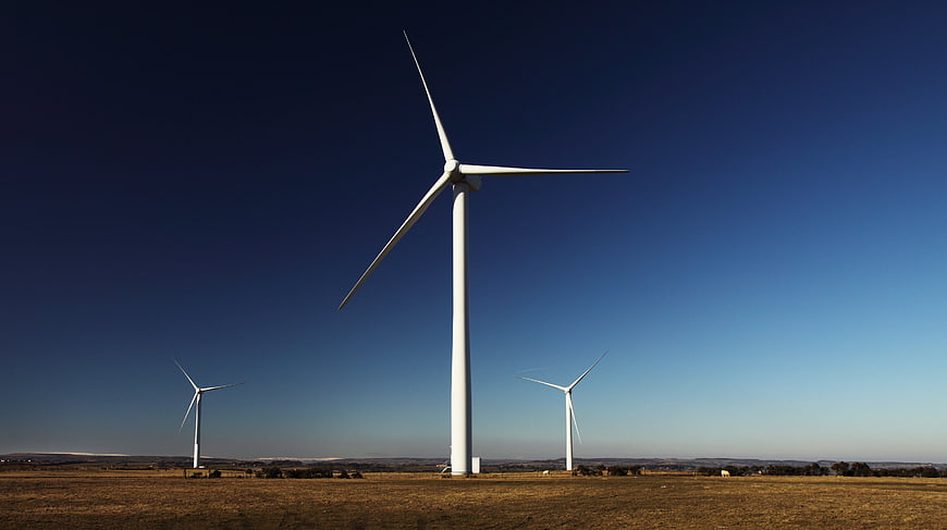 Wind Turbines in Golden Field Under Blue Sky