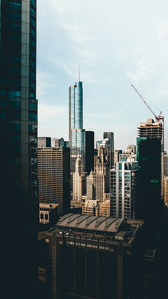 Chicago Skyline with Trump Tower and Construction Crane