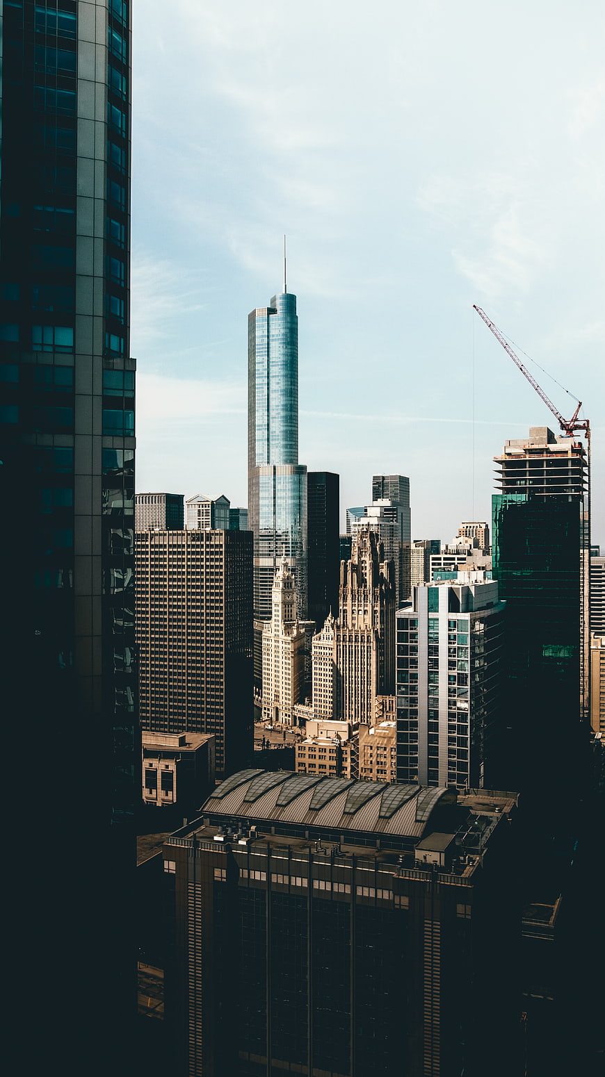 Chicago Skyline with Trump Tower and Construction Crane