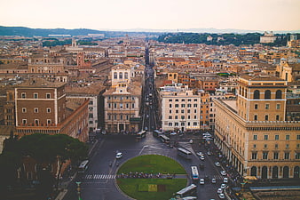 Aerial View of Rome Cityscape with Traffic and Historic Architecture