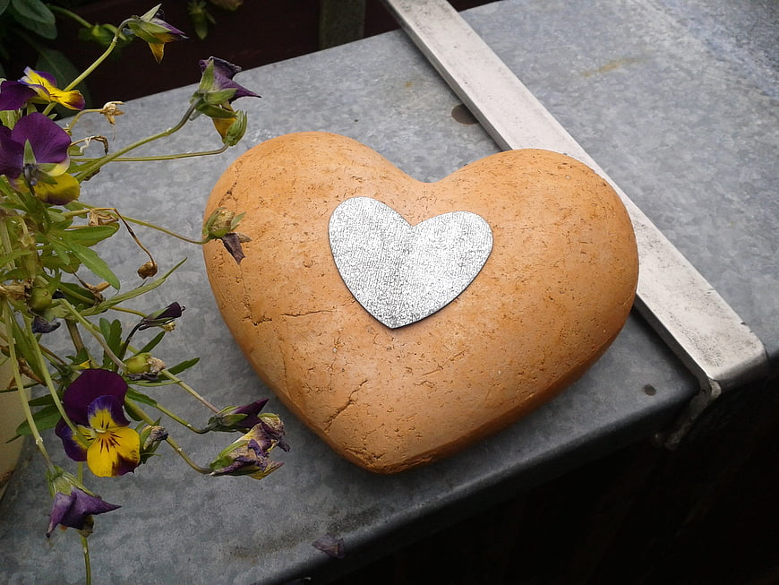 Terracotta Heart Decoration with Silver Accent and Pansies