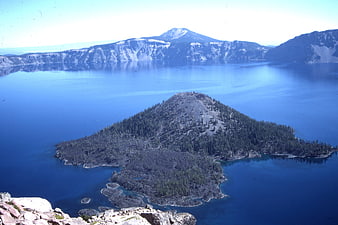 Wizard Island in Crater Lake, Oregon Landscape
