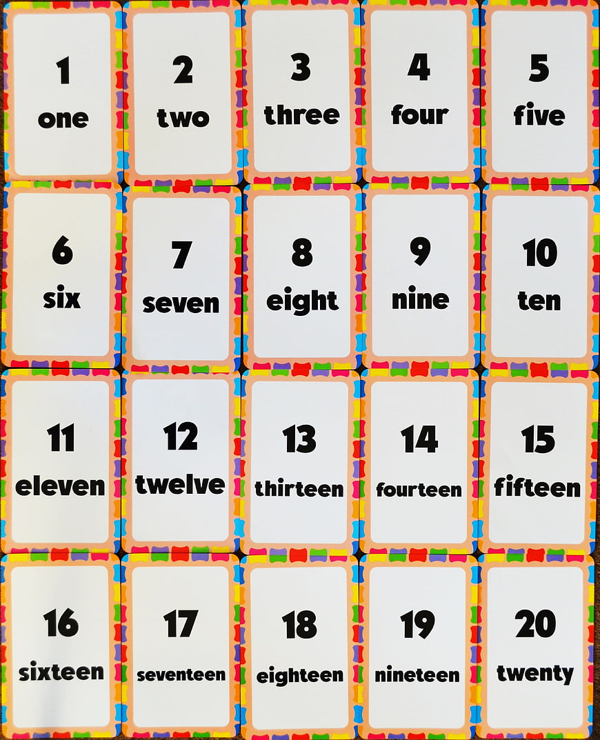 Colorful Number Flashcards 1 to 20 for Early Learning