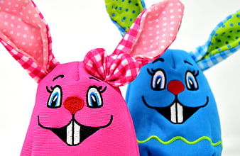 Colorful Pink and Blue Easter Bunny Sock Puppets