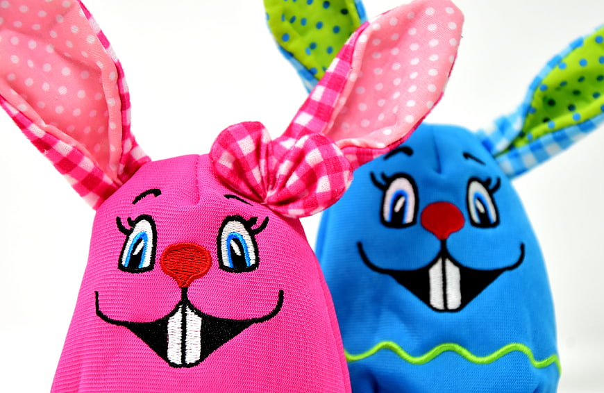Colorful Pink and Blue Easter Bunny Sock Puppets