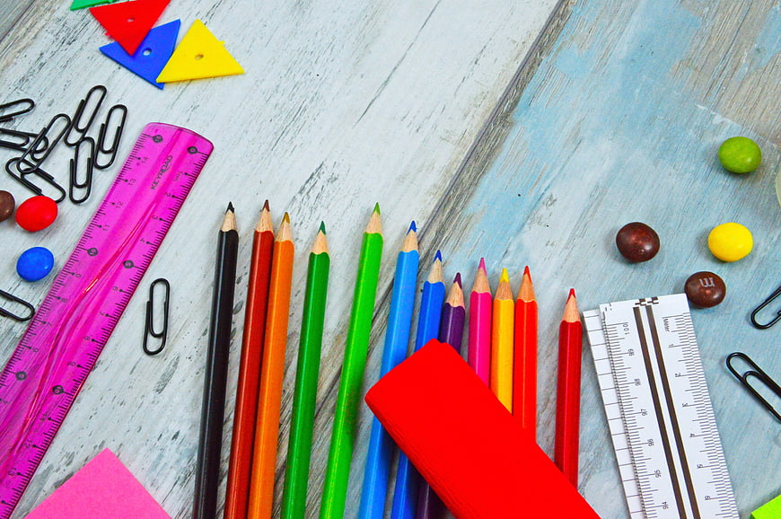 Colorful Pencil Flat Lay With Rulers And School Supplies