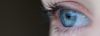 Close-up of a striking blue human eye with detailed iris texture