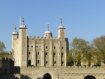 White Tower at Tower of London with clear blue sky