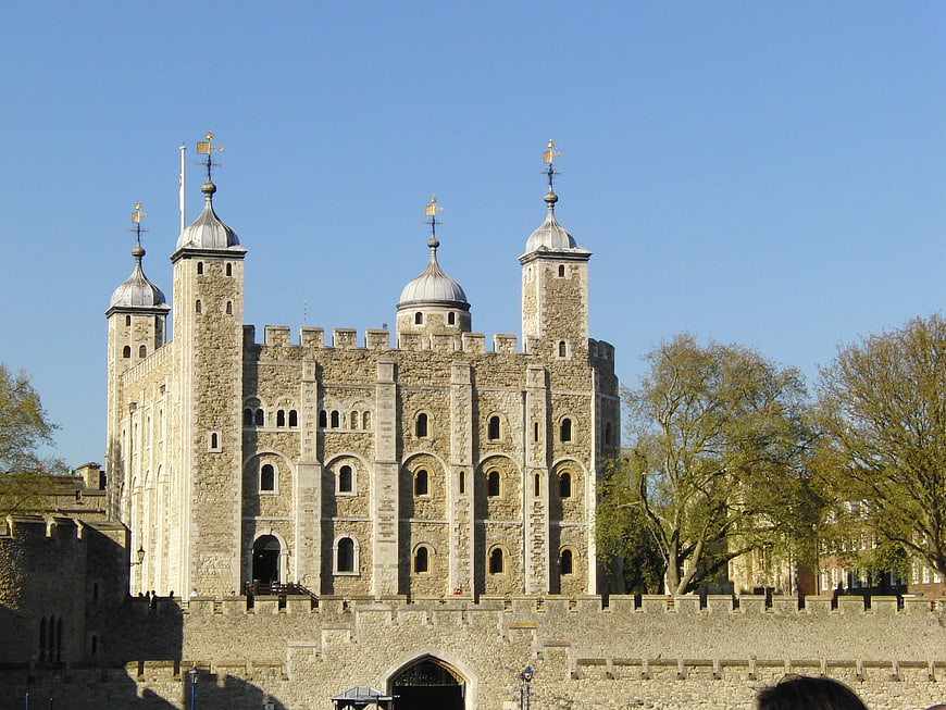 White Tower at Tower of London with clear blue sky